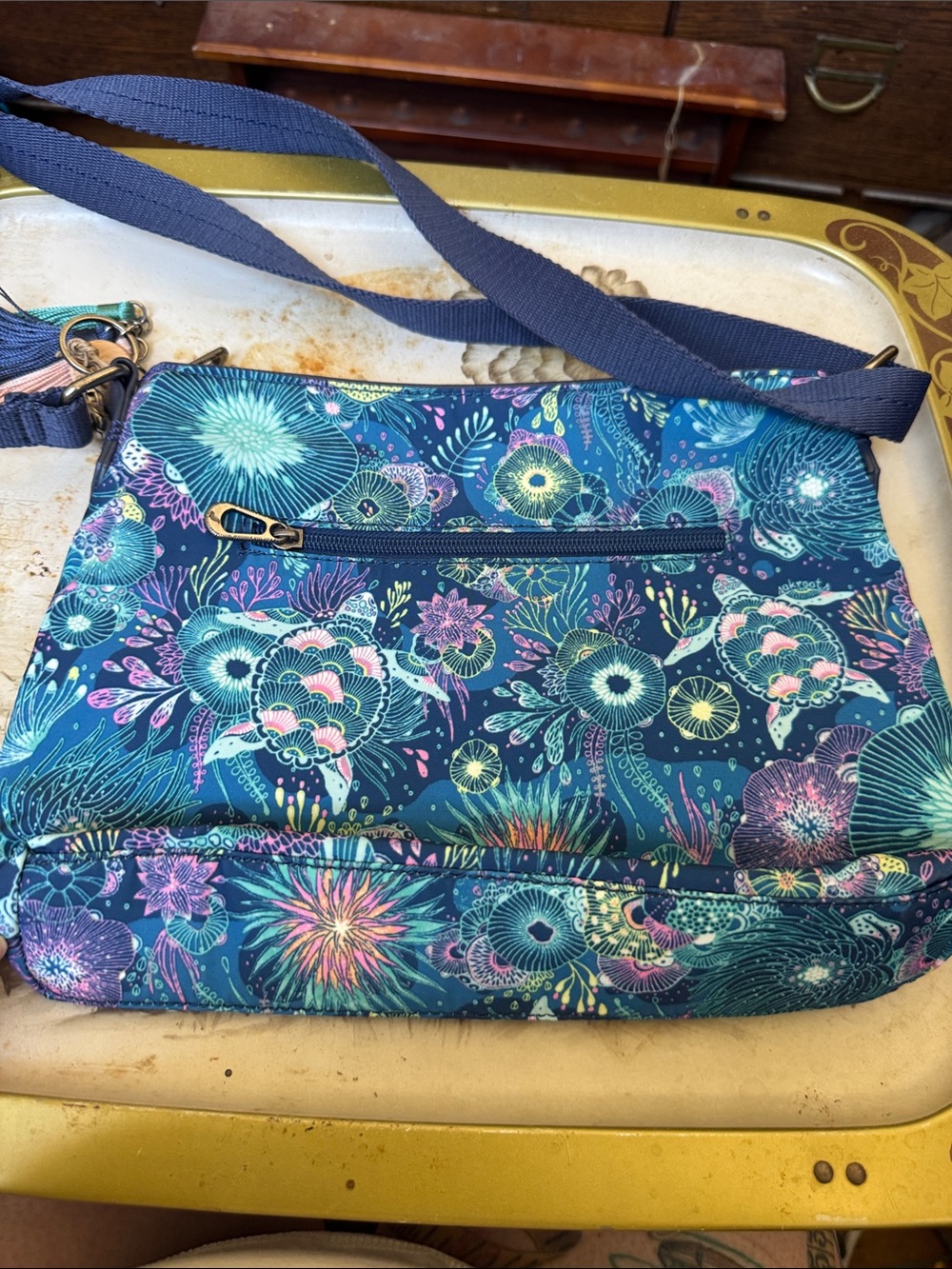 Sakroots Navy Floral Crossbody with Teal & Coral Accents - Picture 6 of 6